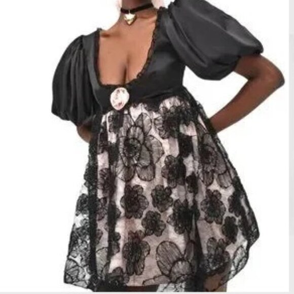 NWT FOR LOVE AND LEMONS FATIMA BLACK & PINK MINI DRESS SIZE S - Picture 2 of 10